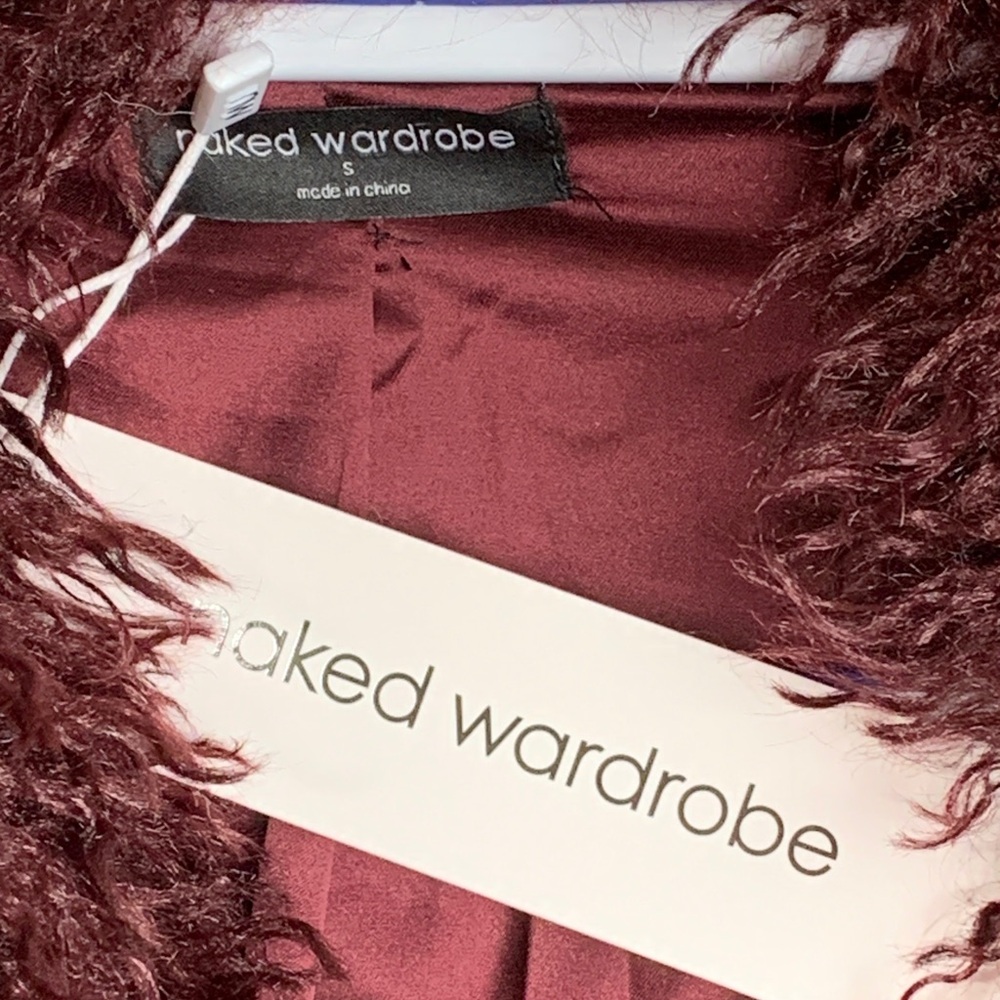 Naked Wardrobe dark plum Faux Fur plush long coat small new with tags - Picture 5 of 7